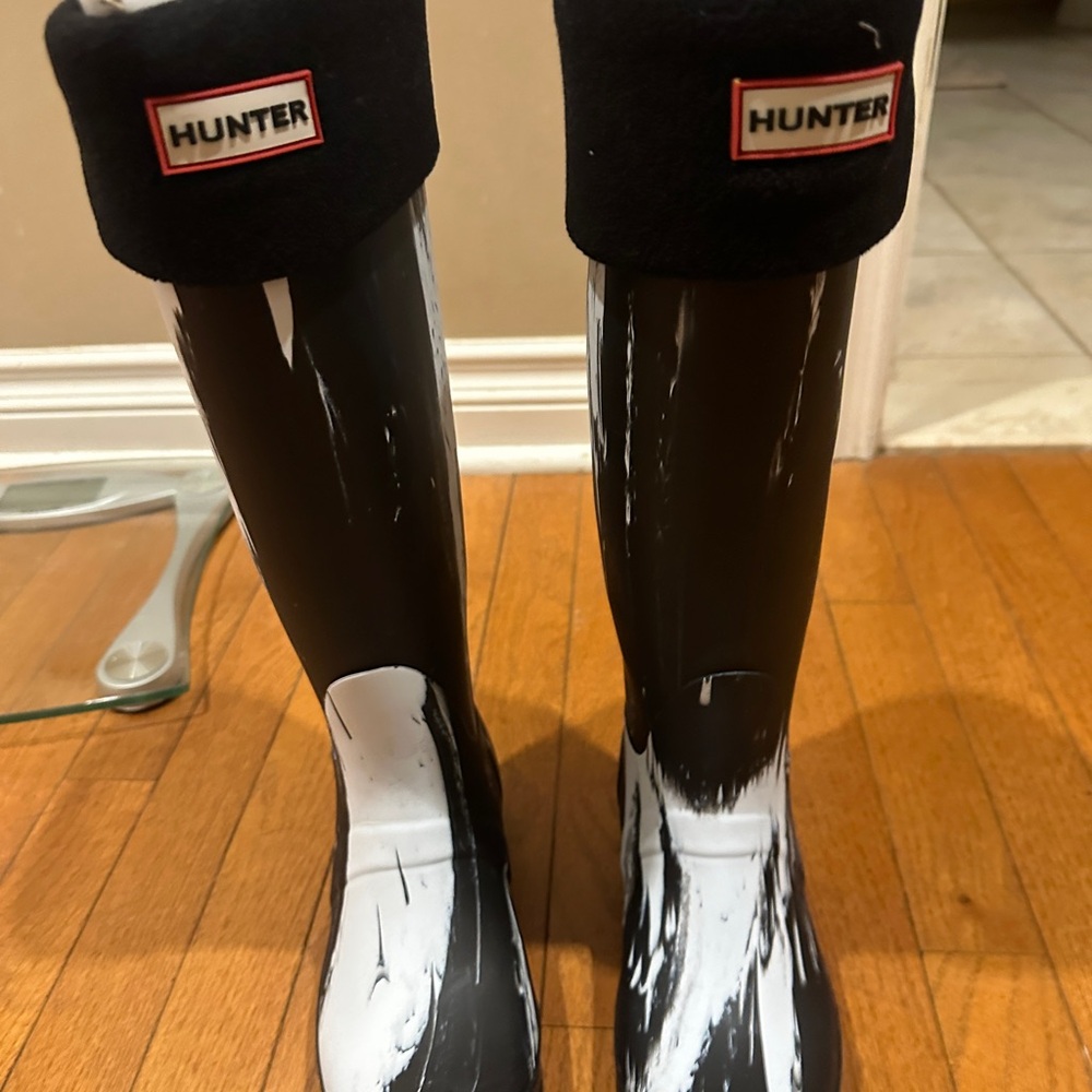 Hunter Black and White Rain Boots